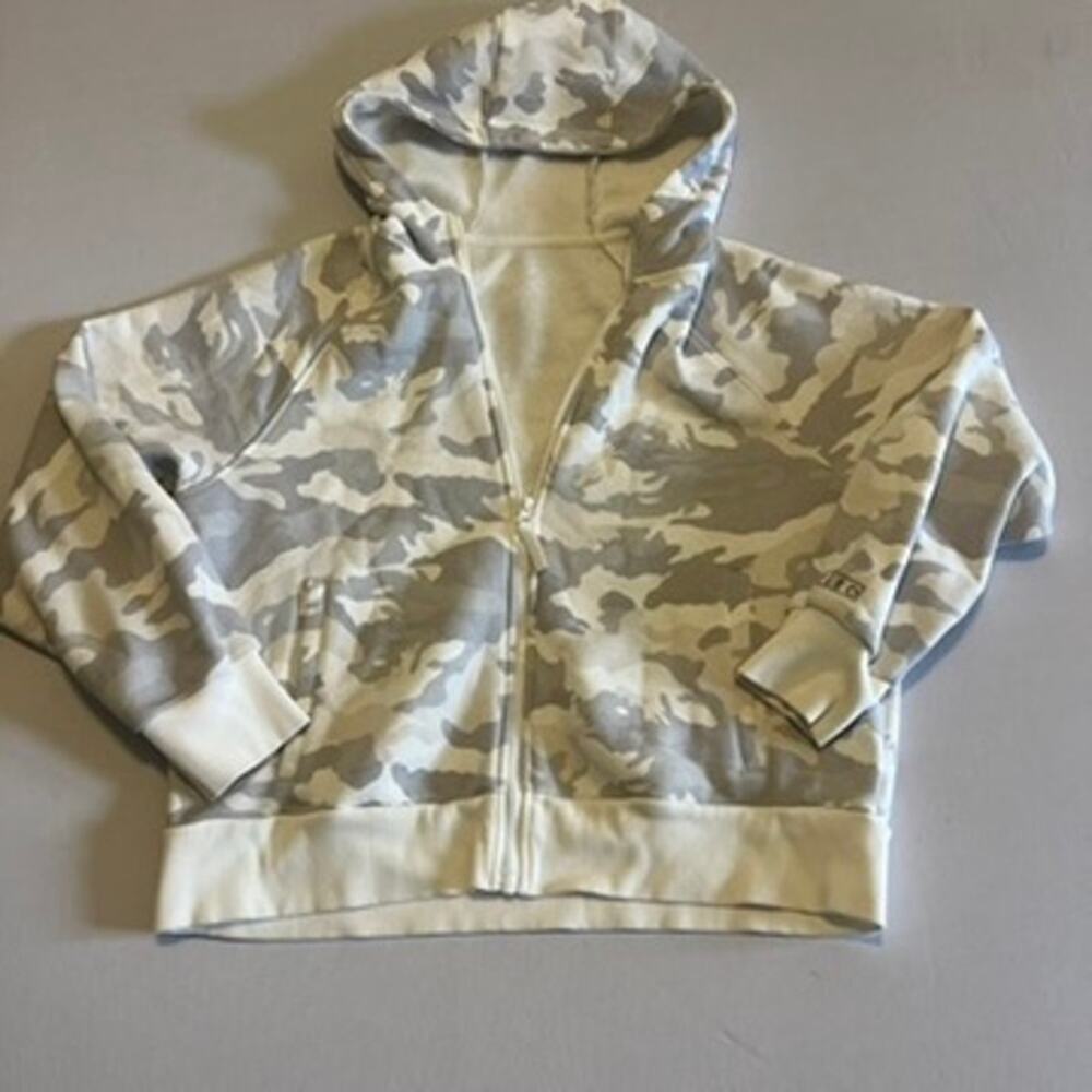 Fleo white camo hooded hoodie zip up sweatshirt M